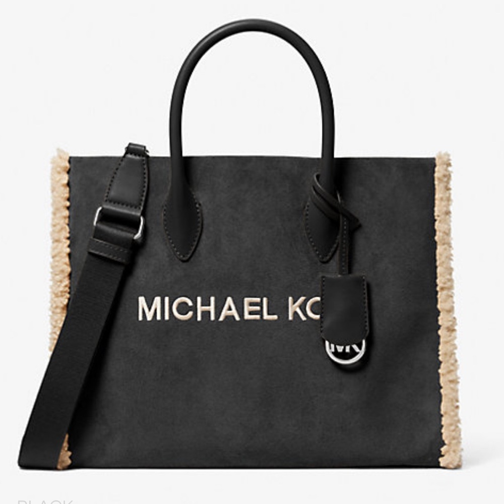 MICHAEL KORS Mirella Medium Suede and Faux Shearling Tote Bag
Black 
NWT - Picture 4 of 16